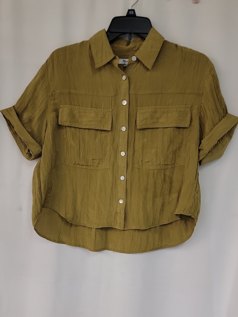 Madewell Olive Green Crinkle Button-Down Shirt